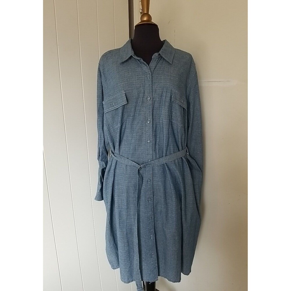Basic Editions Shirt Dress Womens Size 2X Blue Chambray Button Up New - Picture 5 of 12